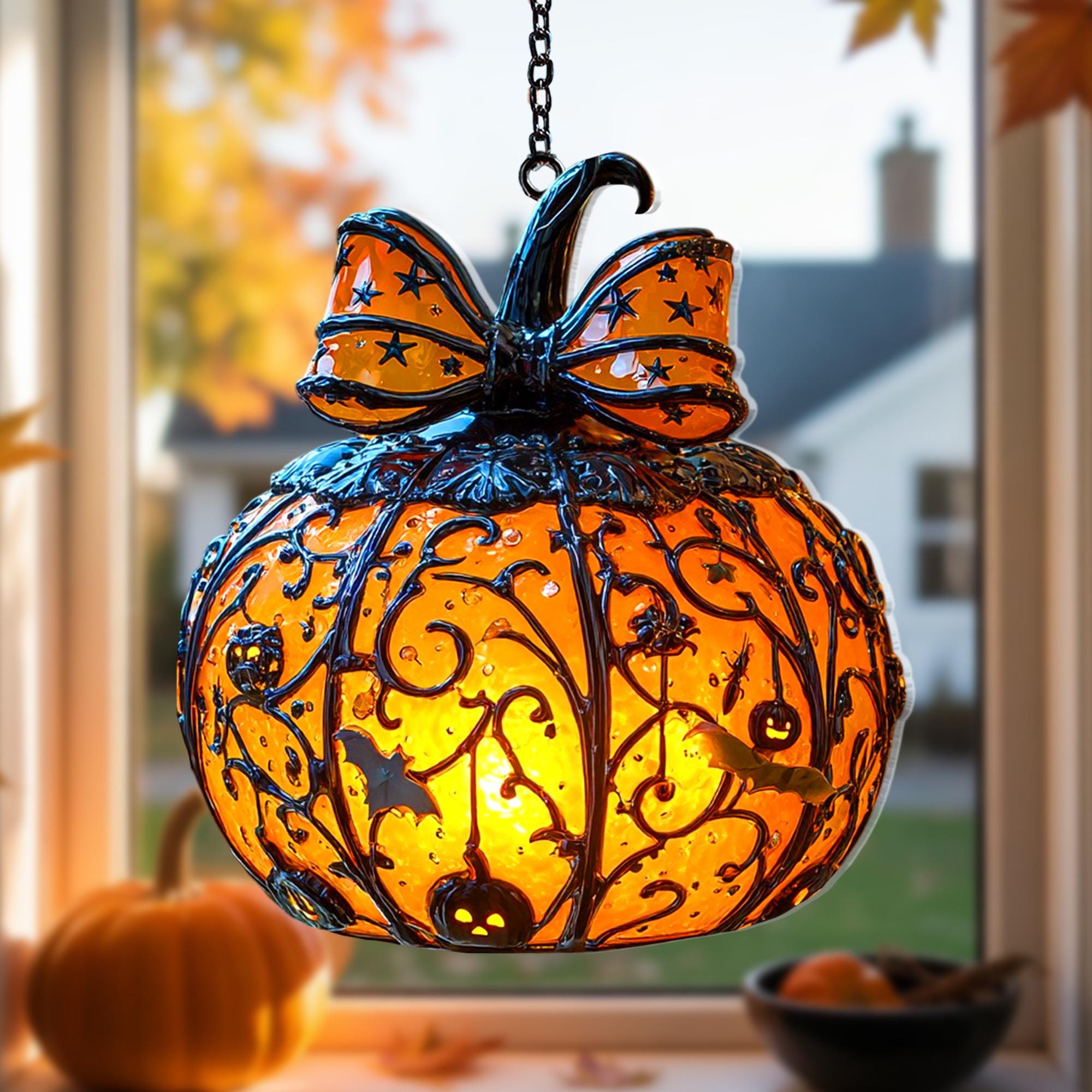 Halloween Pumpkin Lantern Hanging Light with Bats