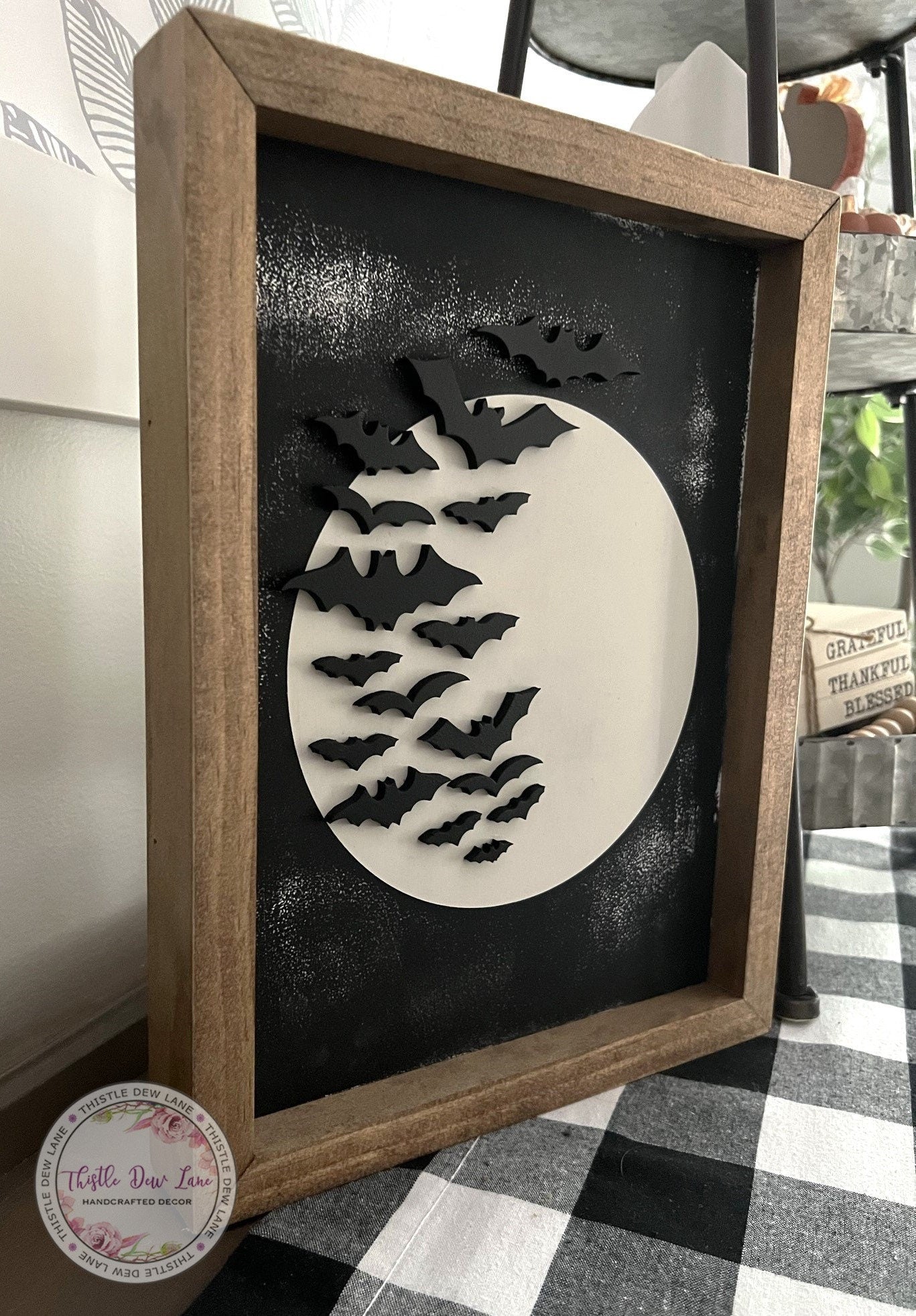 3D black and white Halloween sign