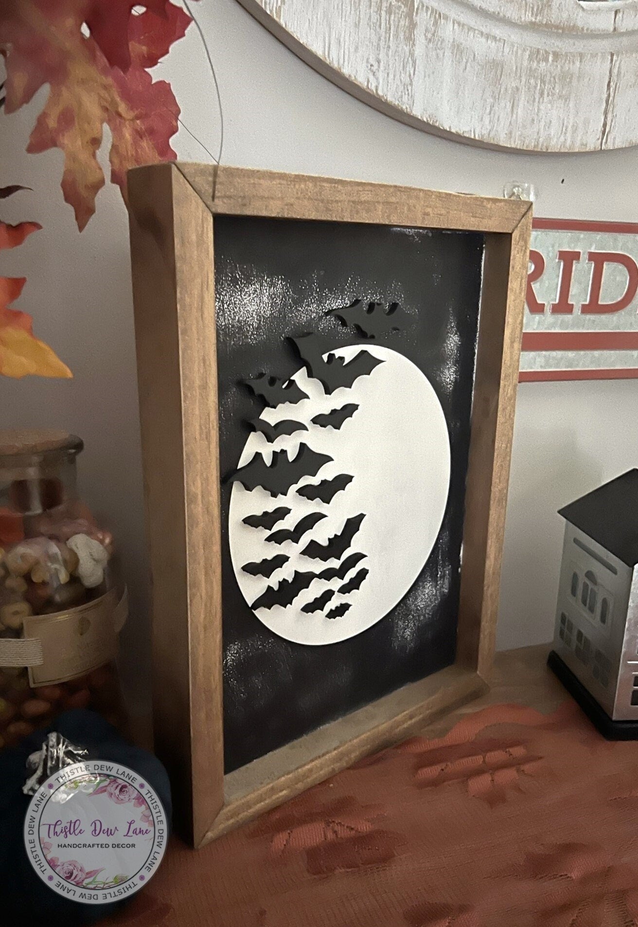 3D black and white Halloween sign