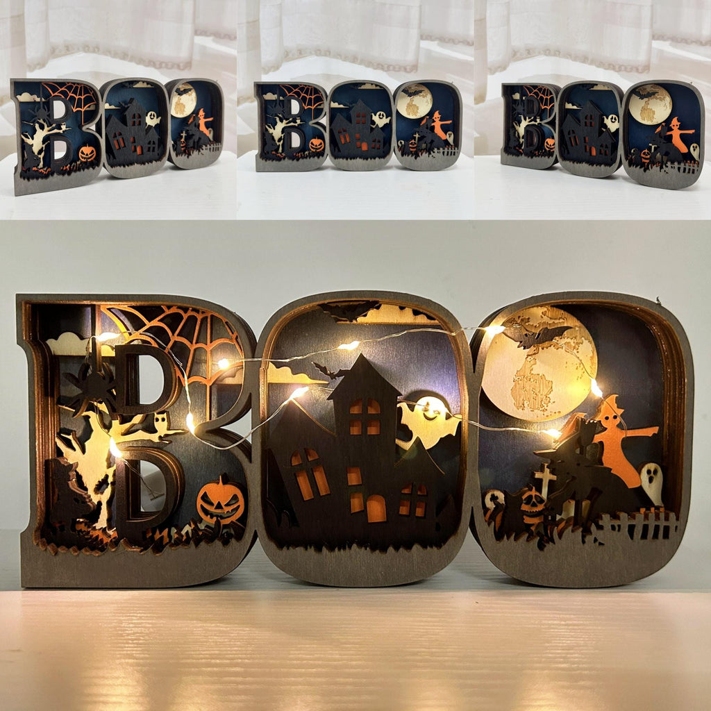 3D Carved Wooden BOO Letter Spooky Season