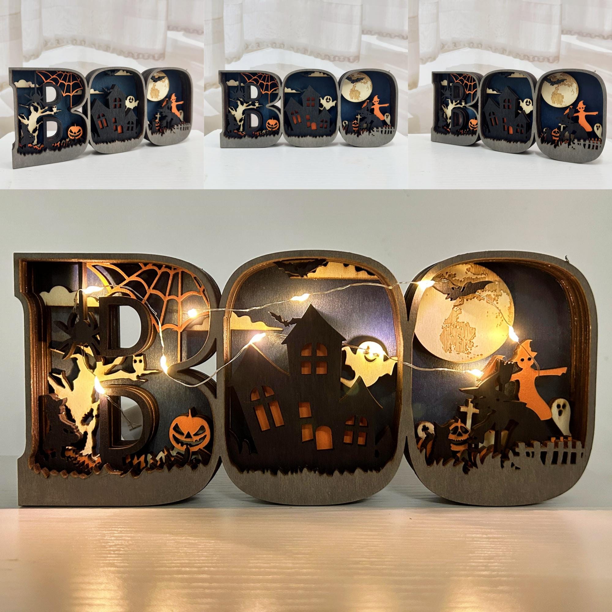 3D Carved Wooden BOO Letter Spooky Season
