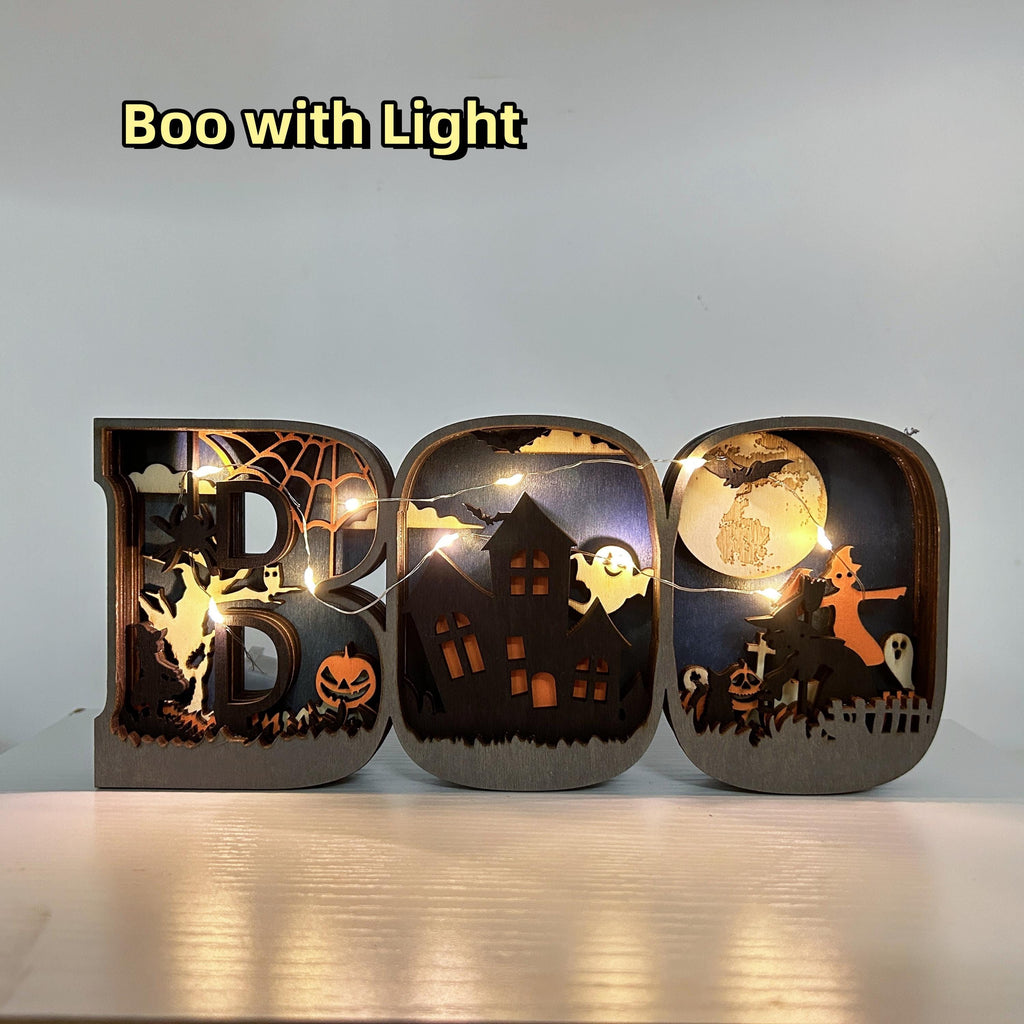 3D Carved Wooden BOO Letter Spooky Season