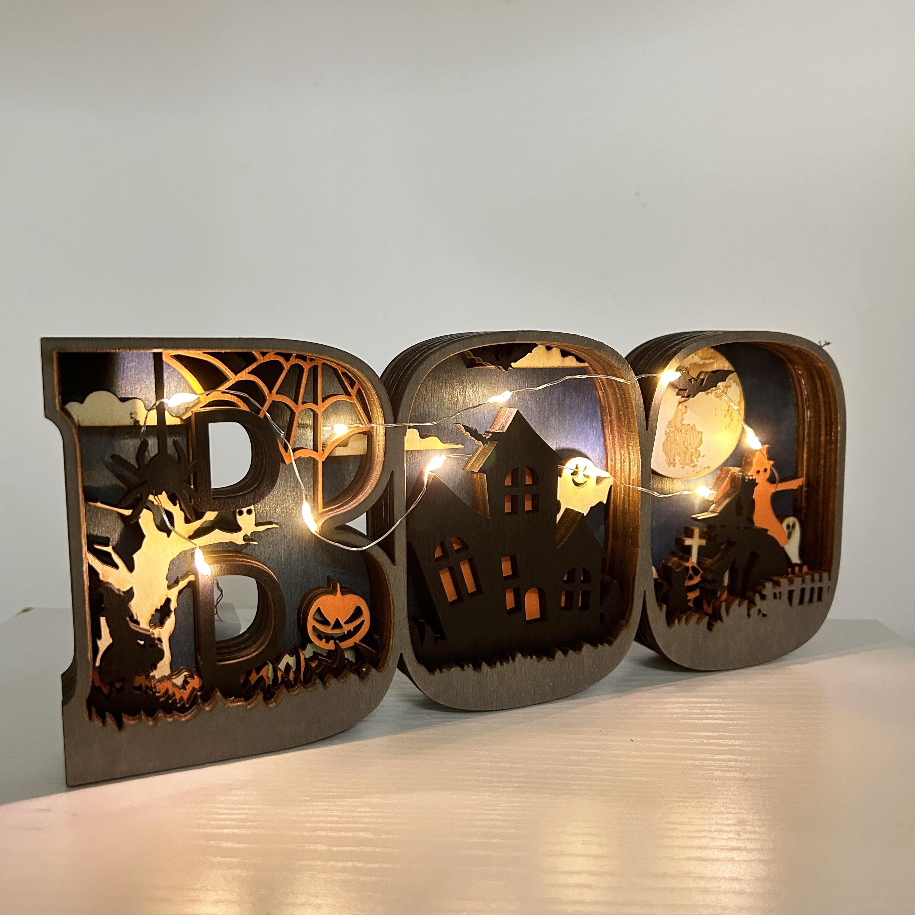 3D Carved Wooden BOO Letter Spooky Season