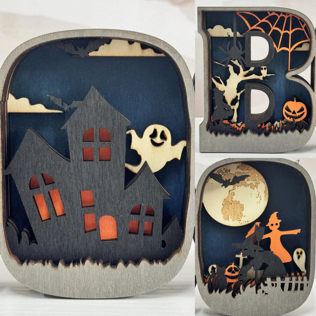 3D Carved Wooden BOO Letter Spooky Season