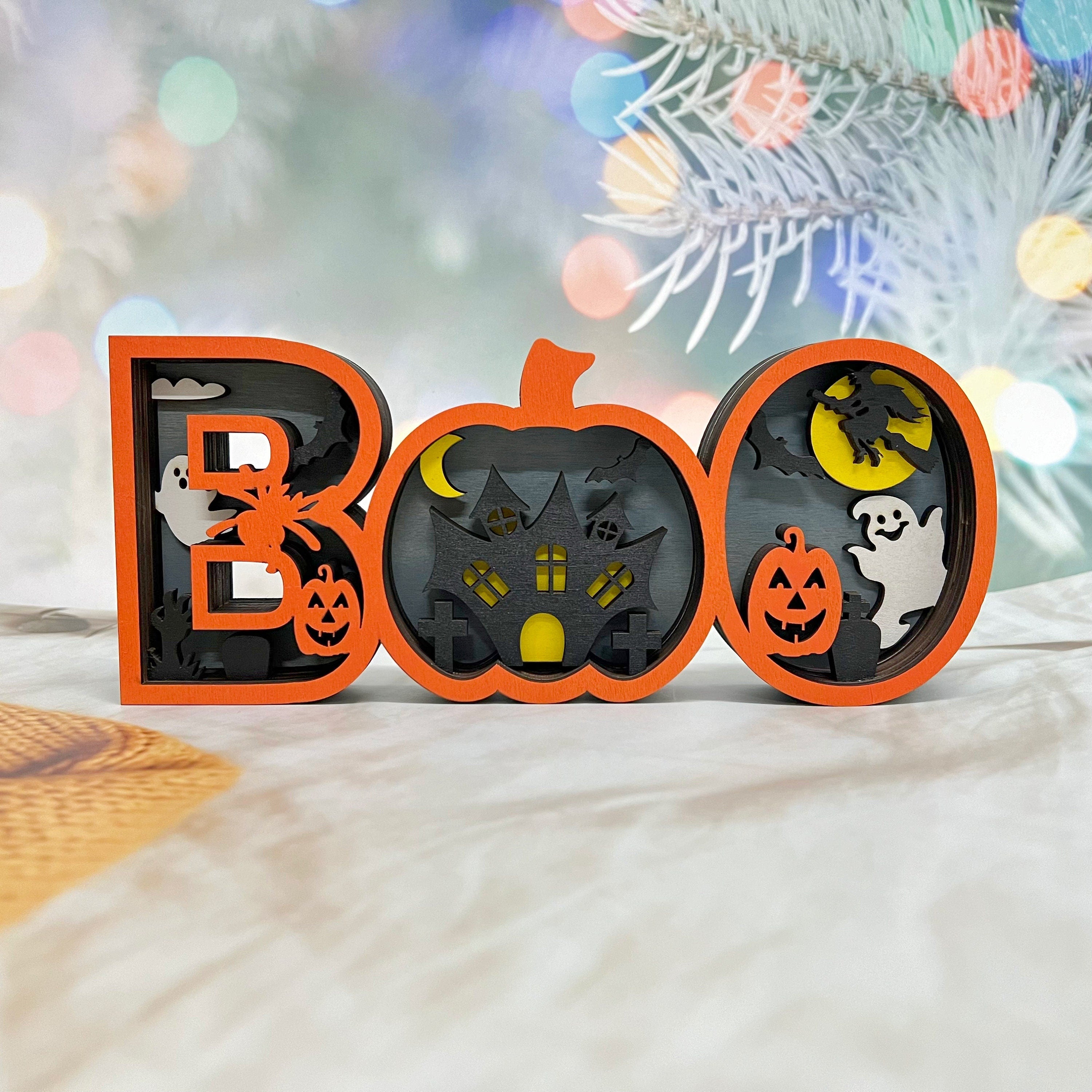 3D Carved Wooden Ghost BOO Sign