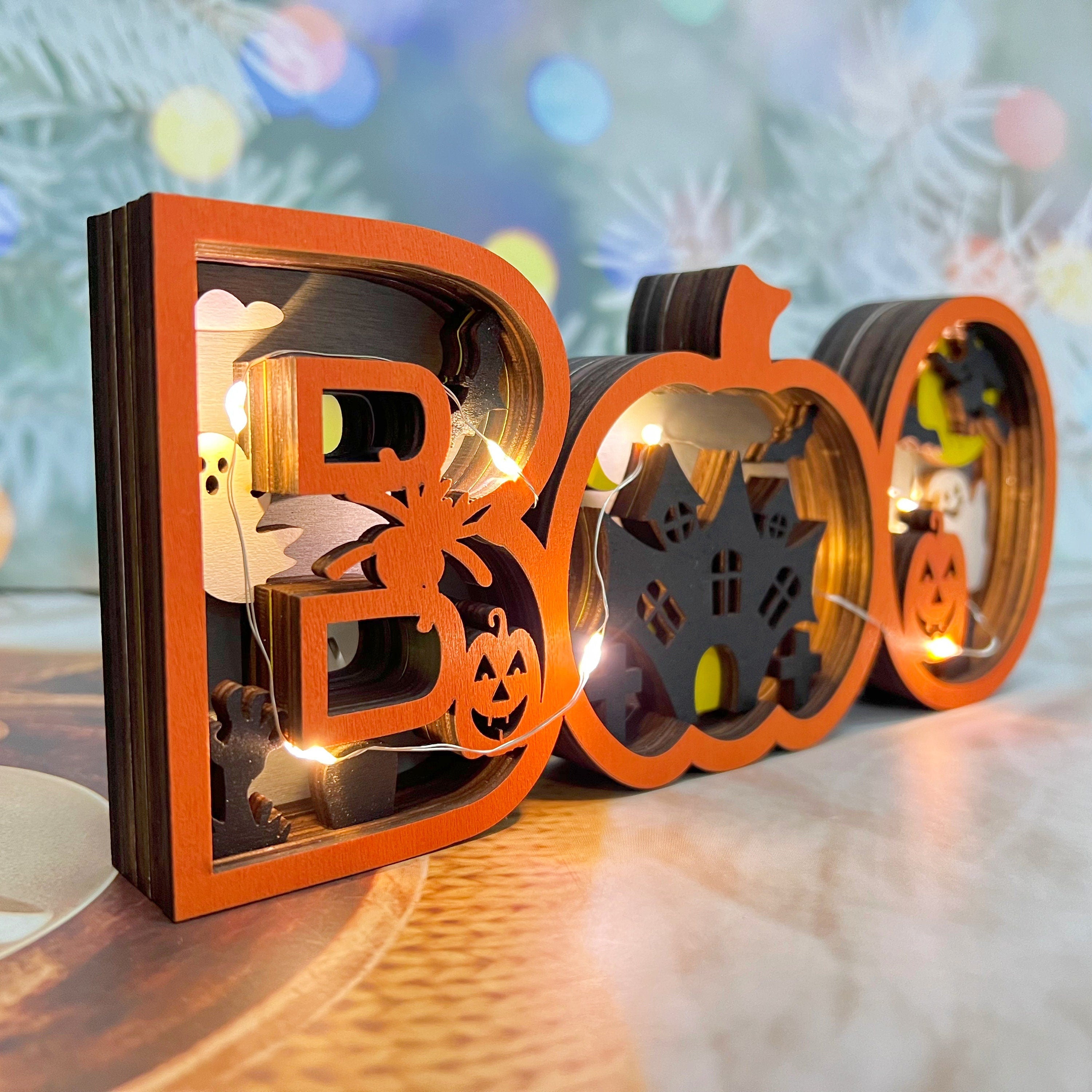 3D Carved Wooden Ghost BOO Sign