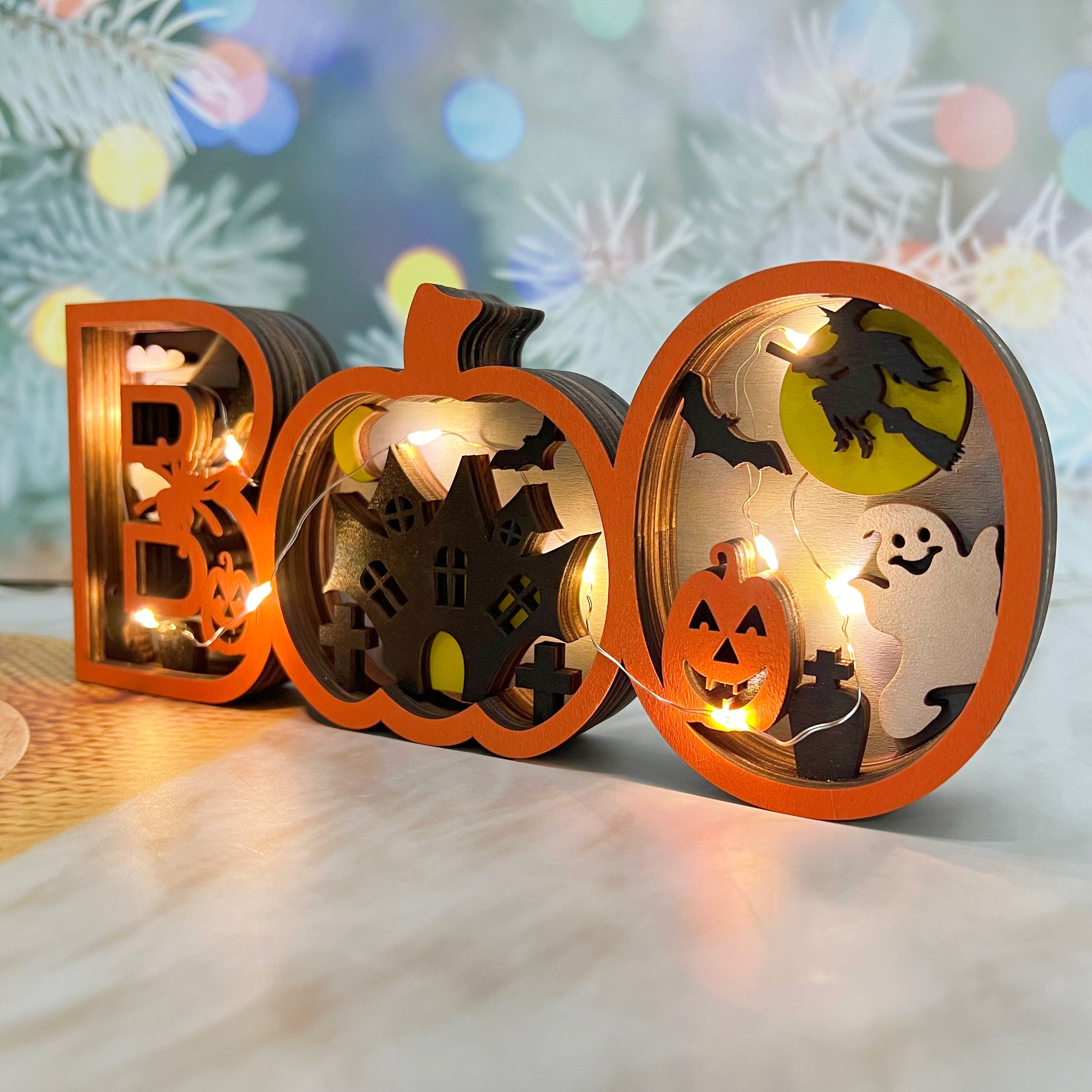 3D Carved Wooden Ghost BOO Sign