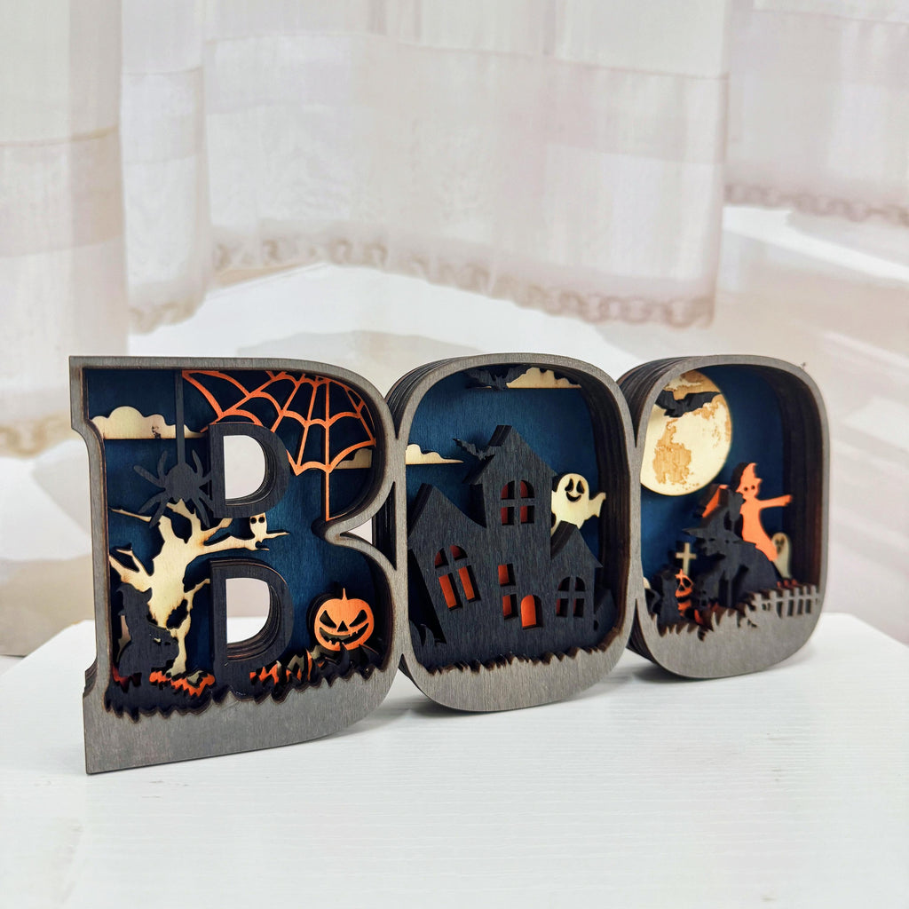 3D Carved Wooden BOO Letter Spooky Season