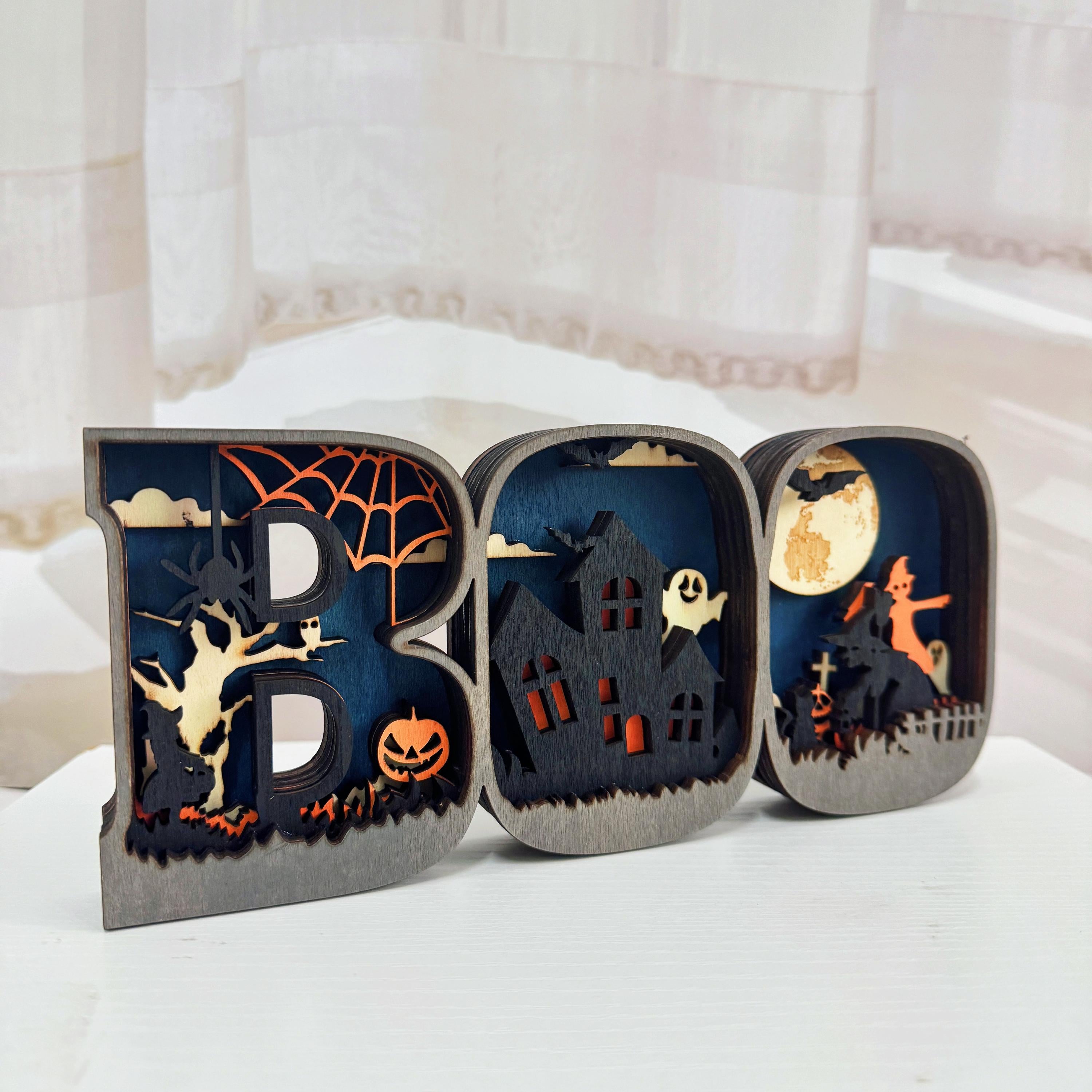 3D Carved Wooden BOO Letter Spooky Season