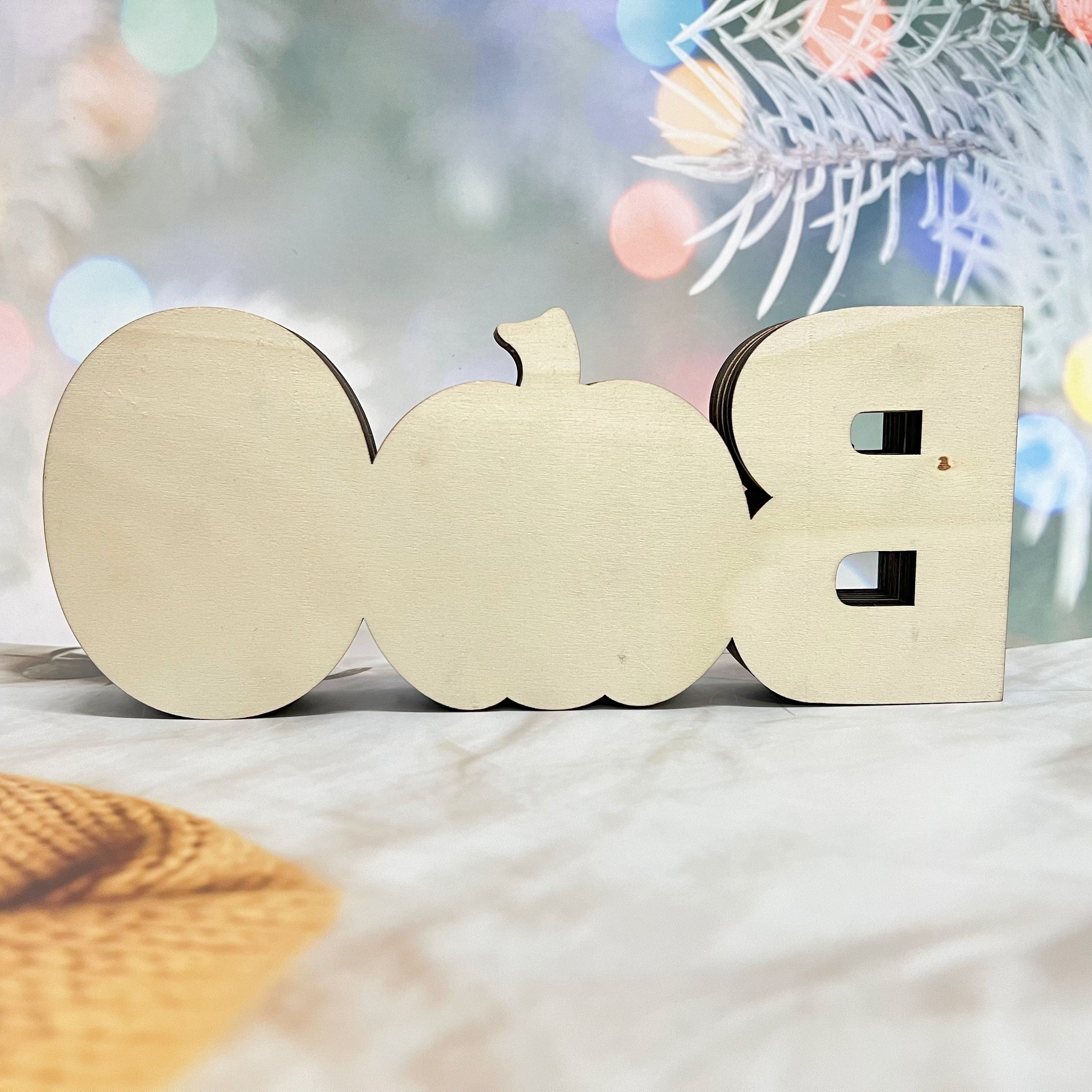 3D Carved Wooden Ghost BOO Sign