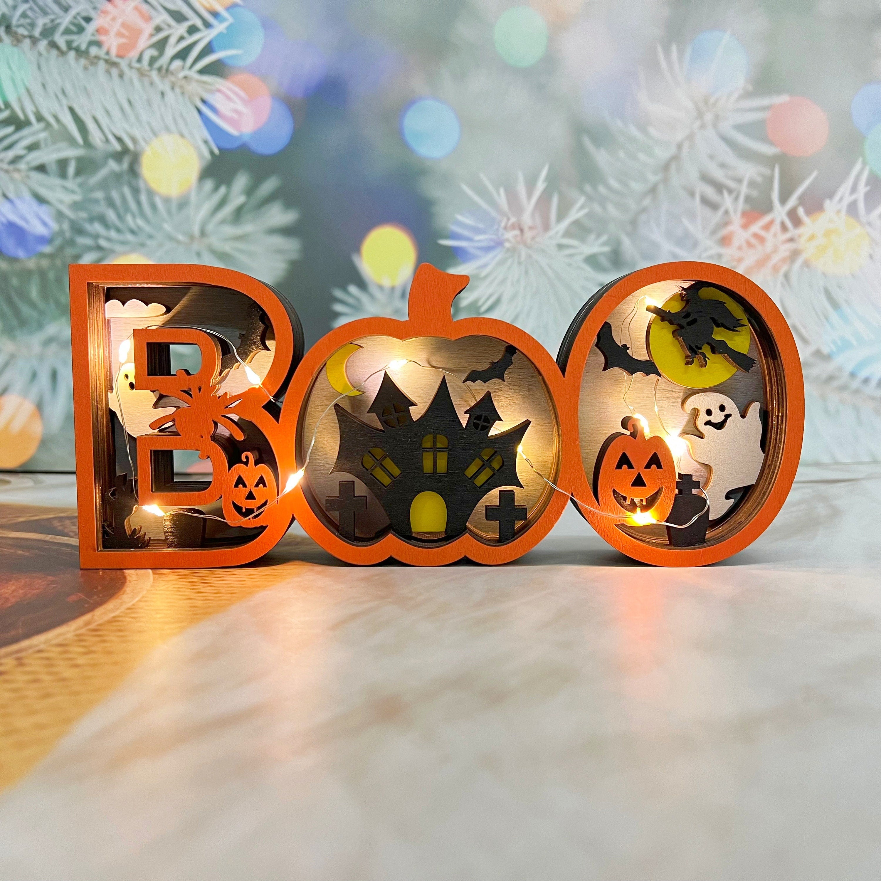 3D Carved Wooden Ghost BOO Sign