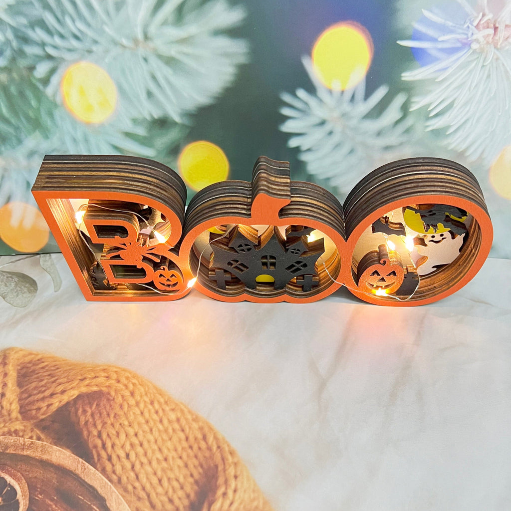 3D Carved Wooden Ghost BOO Sign