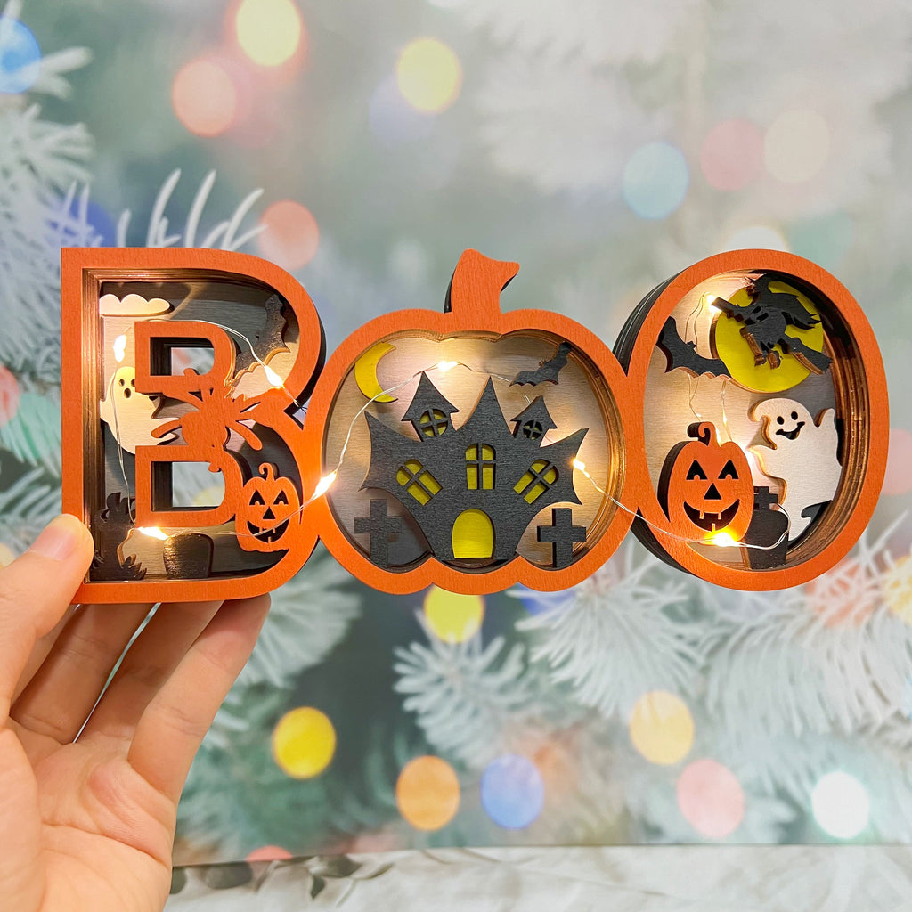 3D Carved Wooden Ghost BOO Sign