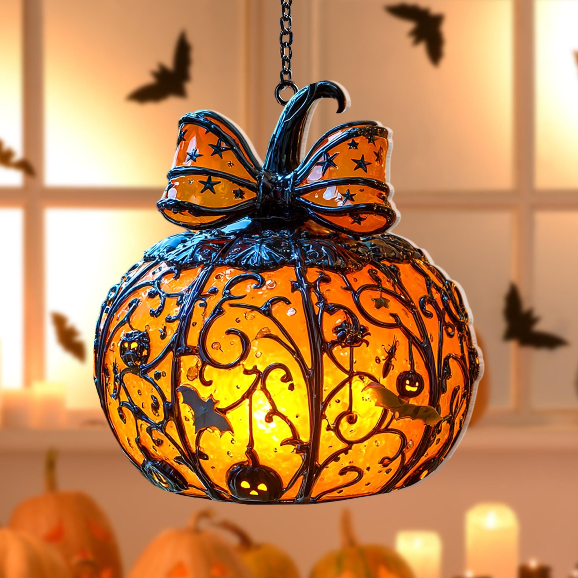 Halloween Pumpkin Lantern Hanging Light with Bats