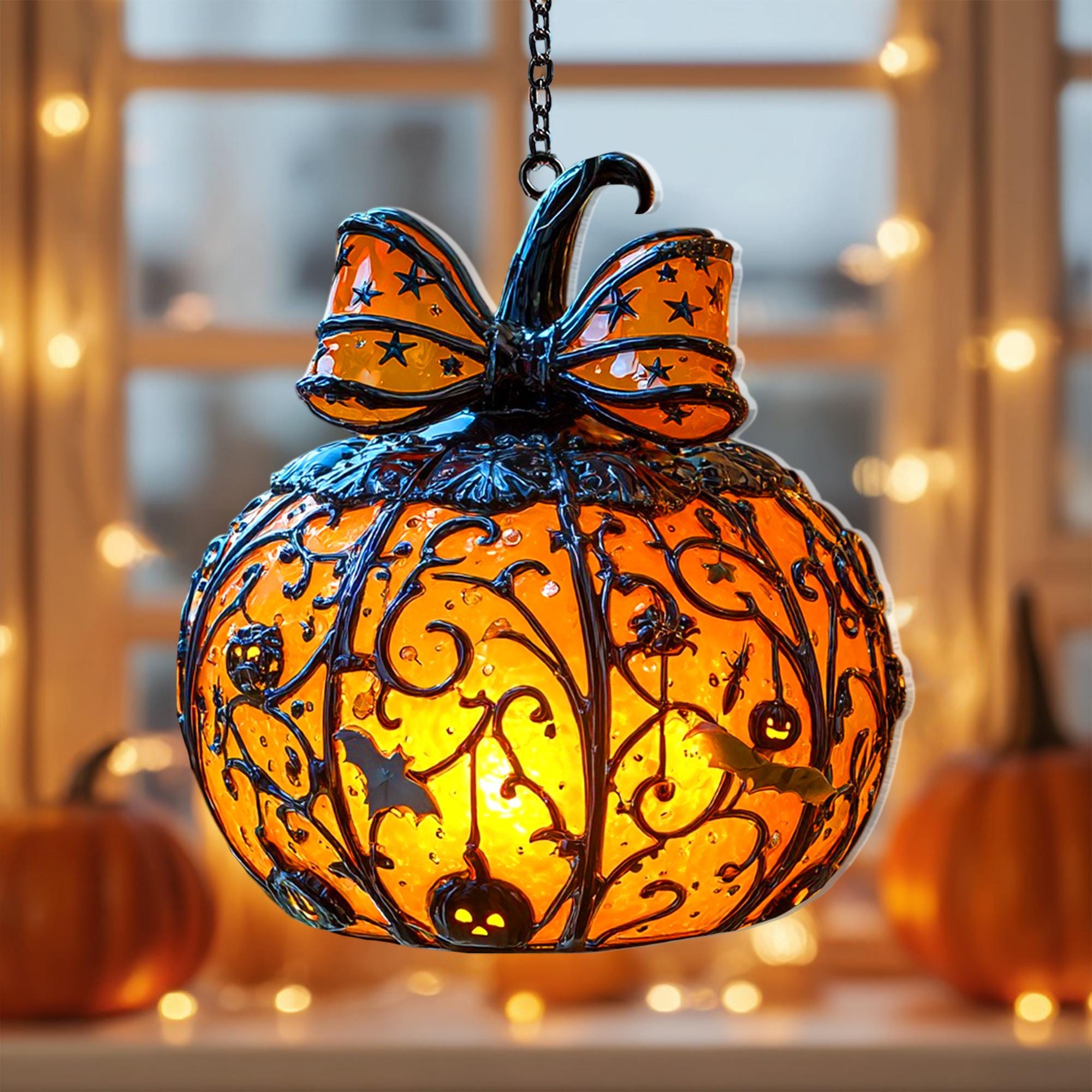 Halloween Pumpkin Lantern Hanging Light with Bats