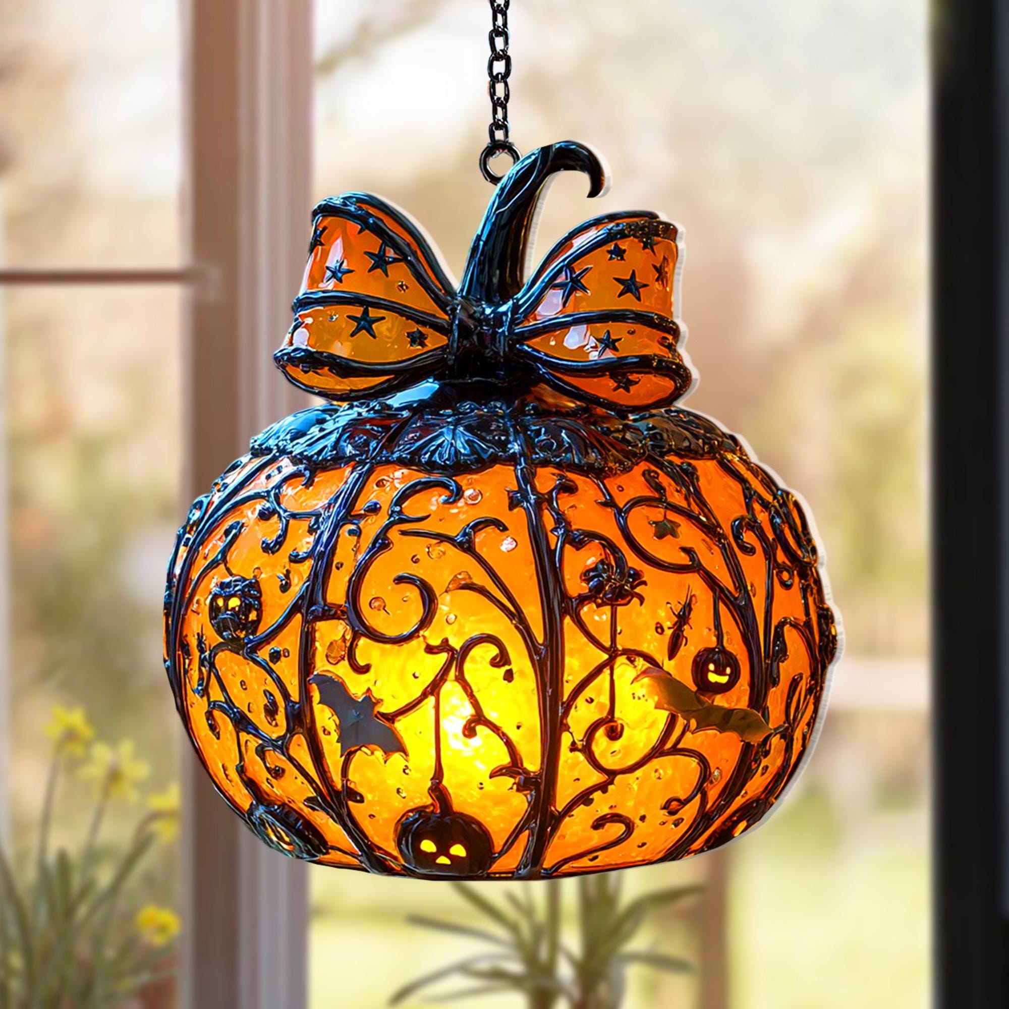 Halloween Pumpkin Lantern Hanging Light with Bats