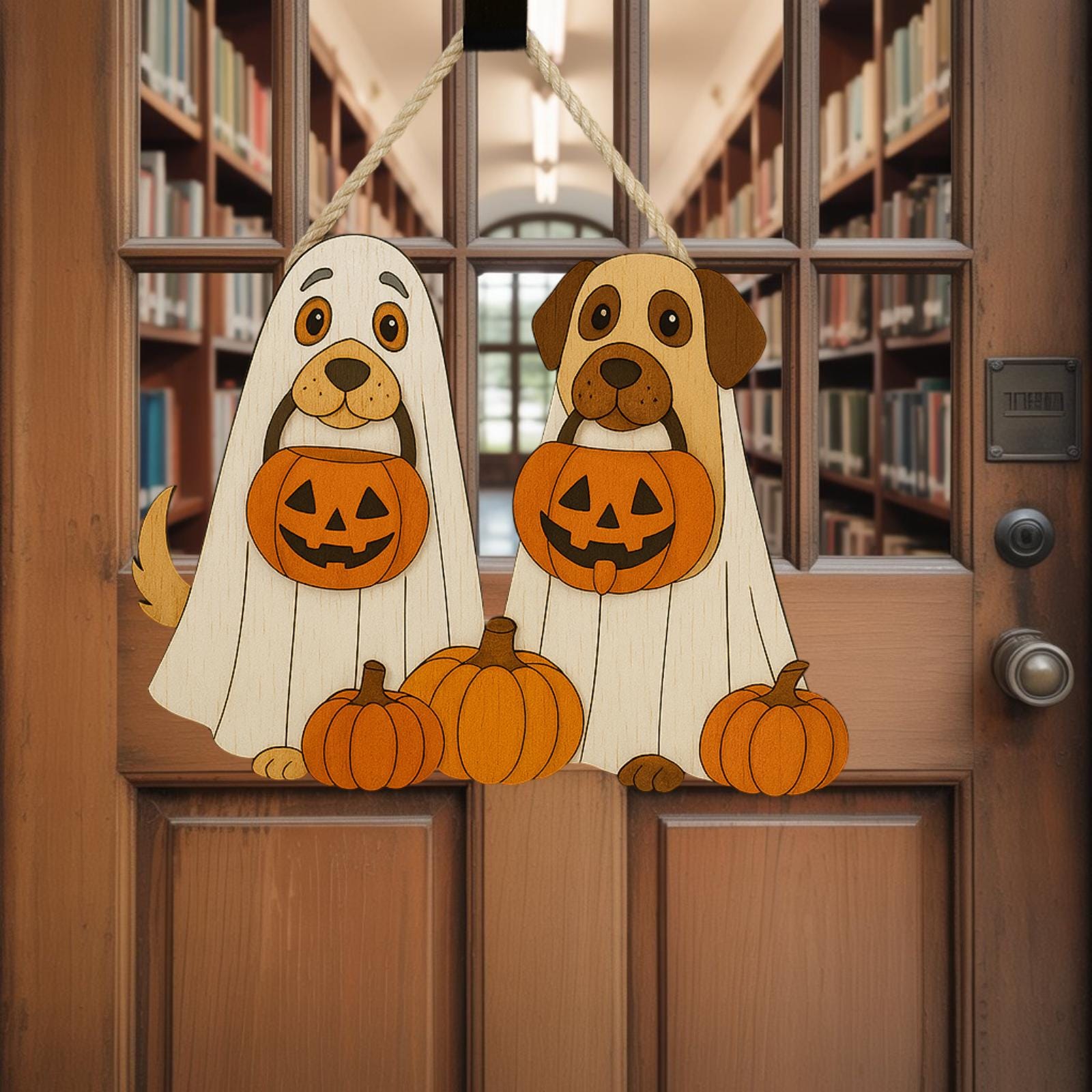 Halloween Ghost Welcome Sign - Ghost Puppy Door Hanger