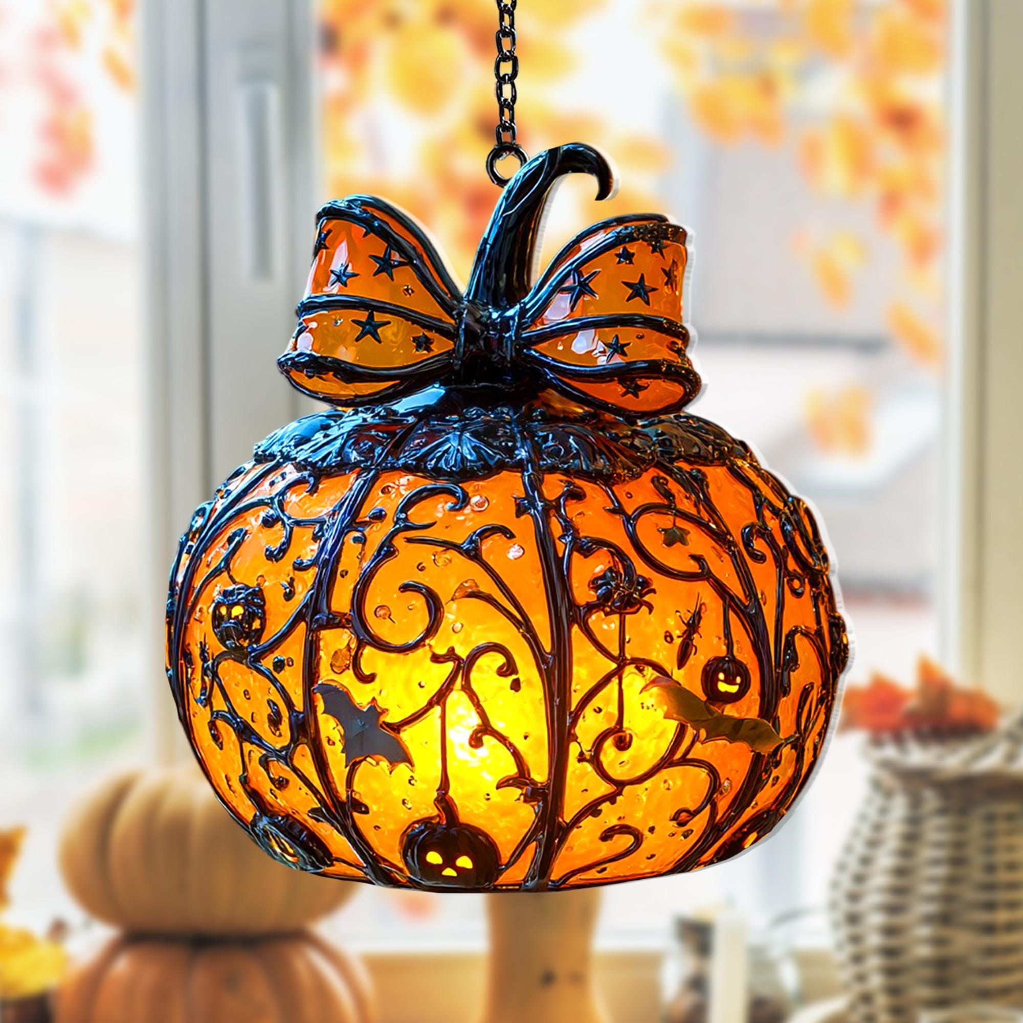 Halloween Pumpkin Lantern Hanging Light with Bats