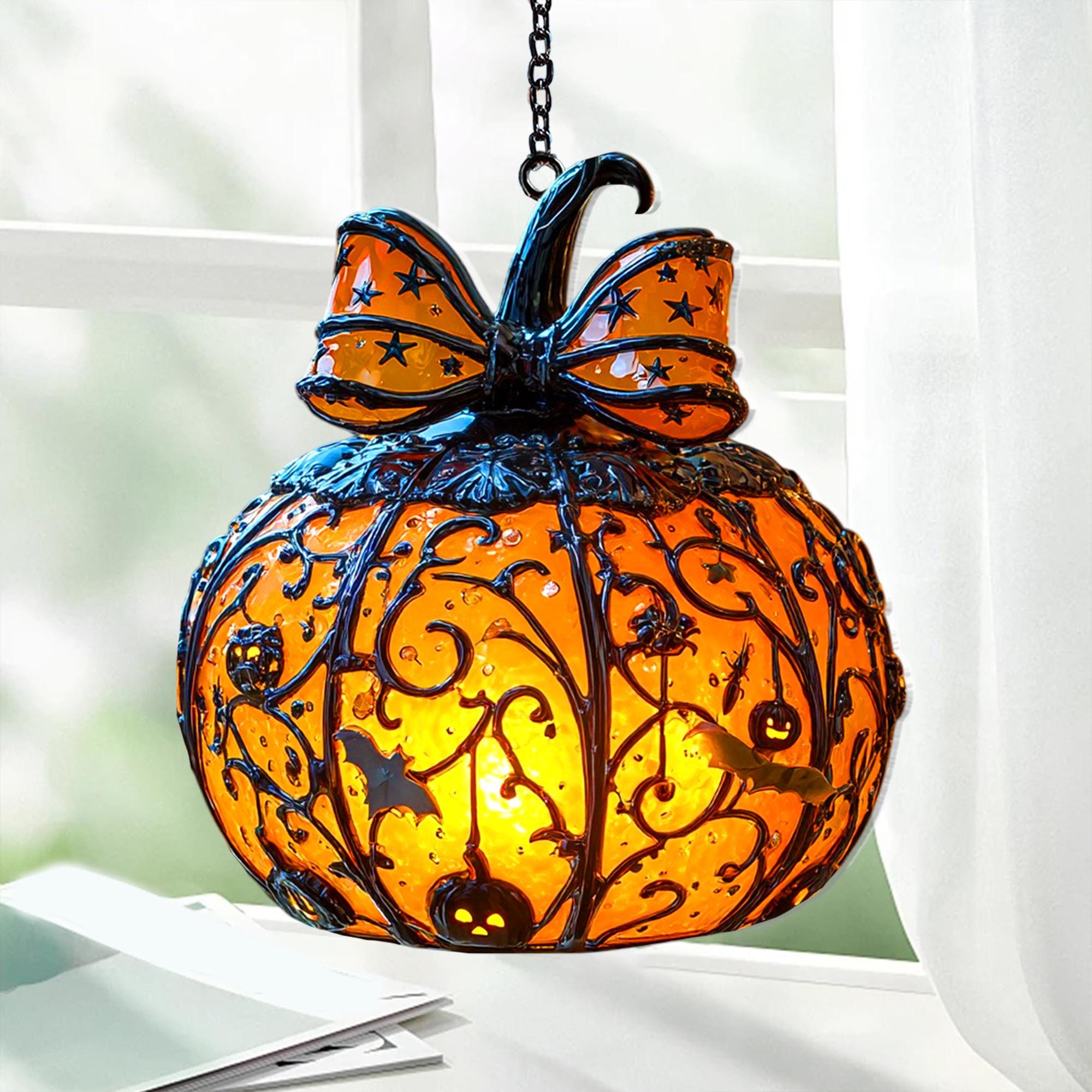 Halloween Pumpkin Lantern Hanging Light with Bats
