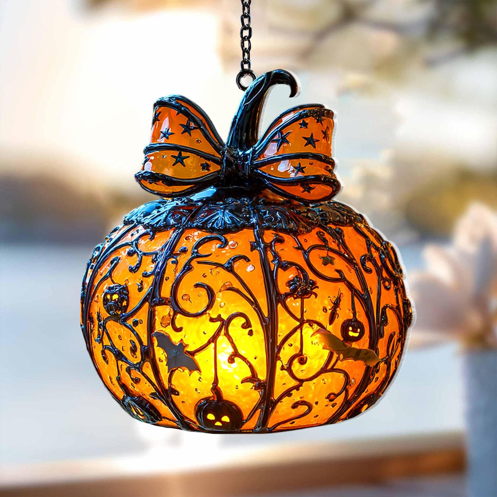 Halloween Pumpkin Lantern Hanging Light with Bats